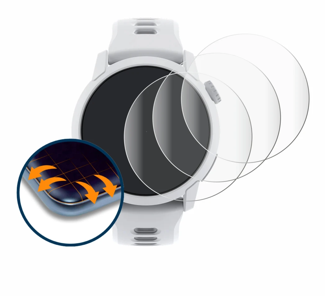 Immagine del dispositivo Coros Pace 4 con un'ampia varietà di protezioni per lo schermo.