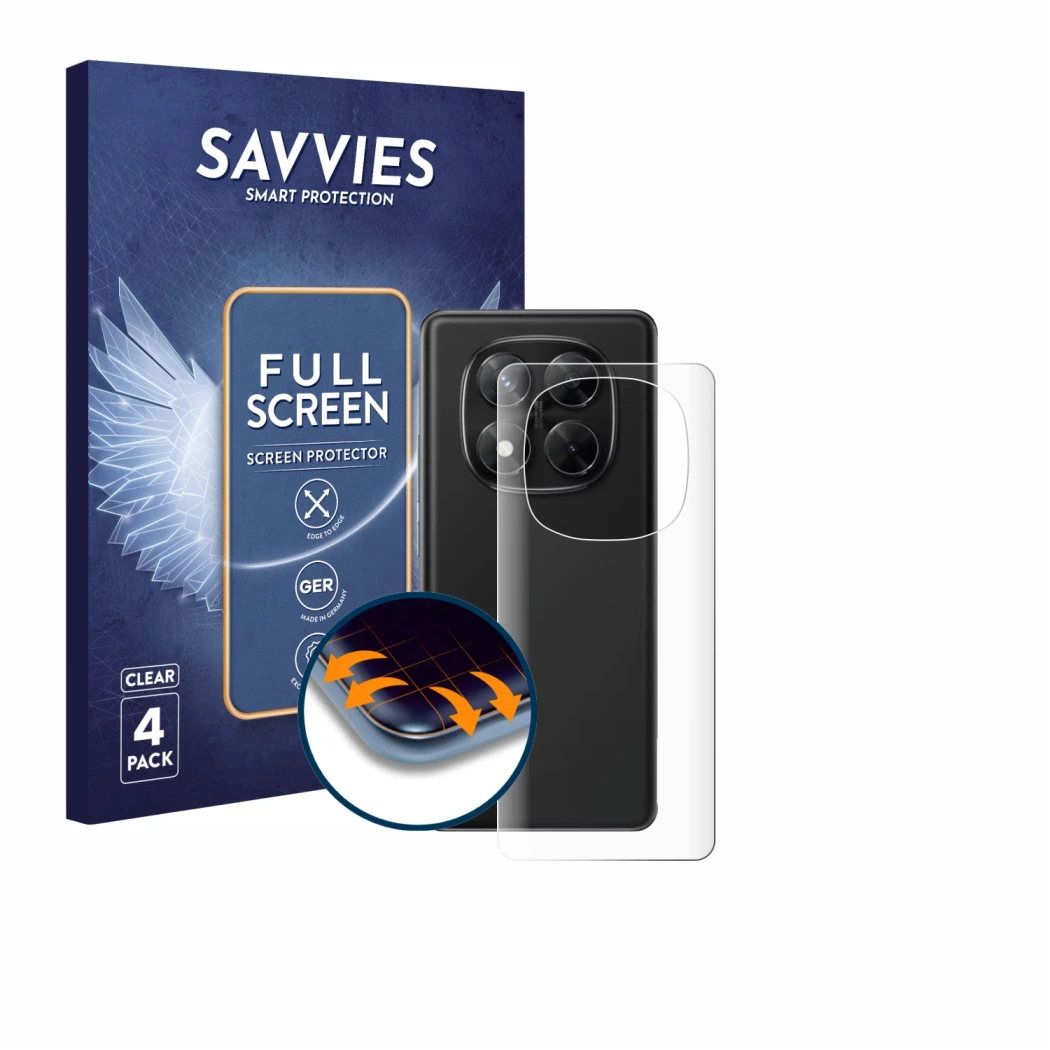 Parte frontale di una confezione del prodotto con il logo del marchio Savvies. Accanto è raffigurato il dispositivo Xiaomi Red