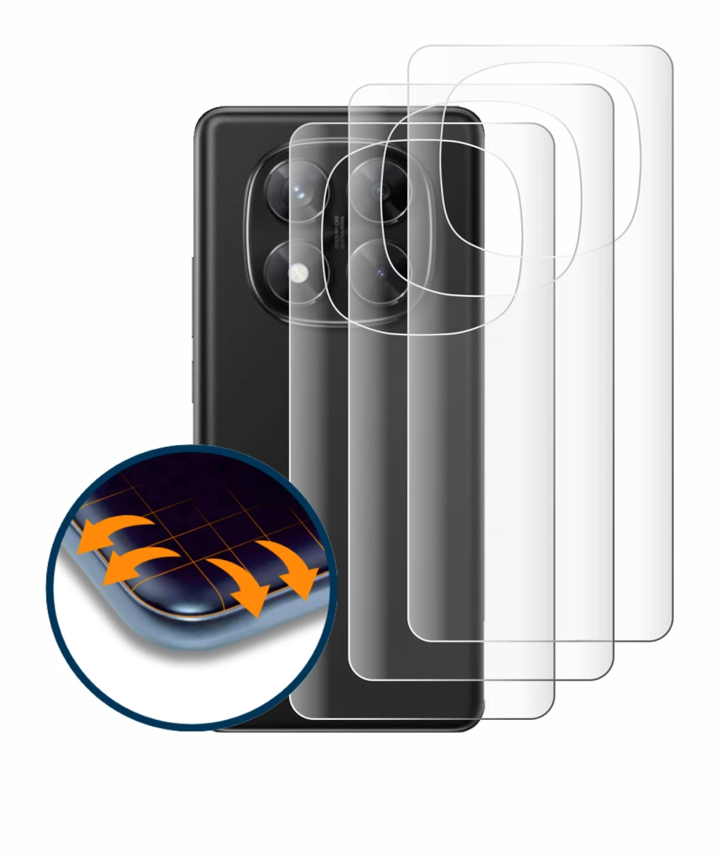 Immagine del dispositivo Xiaomi Redmi Note 14 Pro 4G (Posteriore) con un'ampia varietà di protezioni per lo schermo.