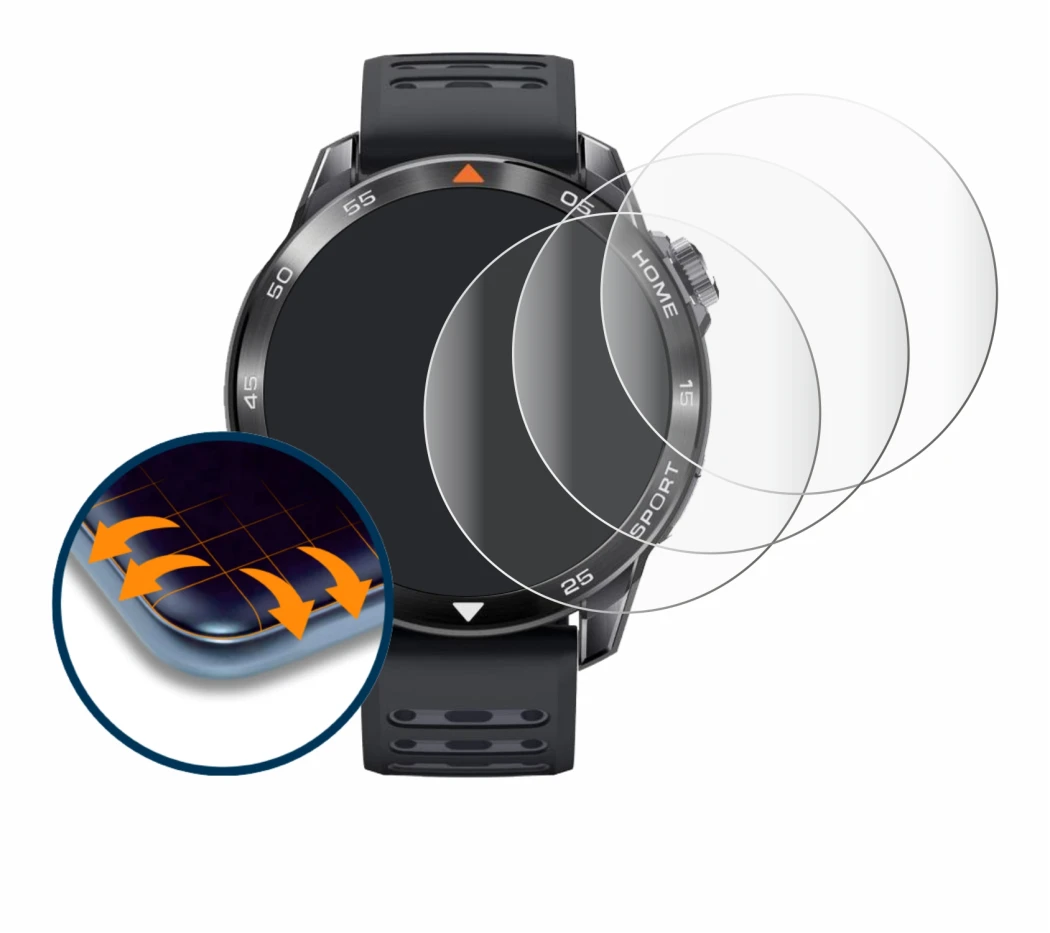 Immagine del dispositivo Xiaomi Mibro GS Pro 2 con un'ampia varietà di protezioni per lo schermo.