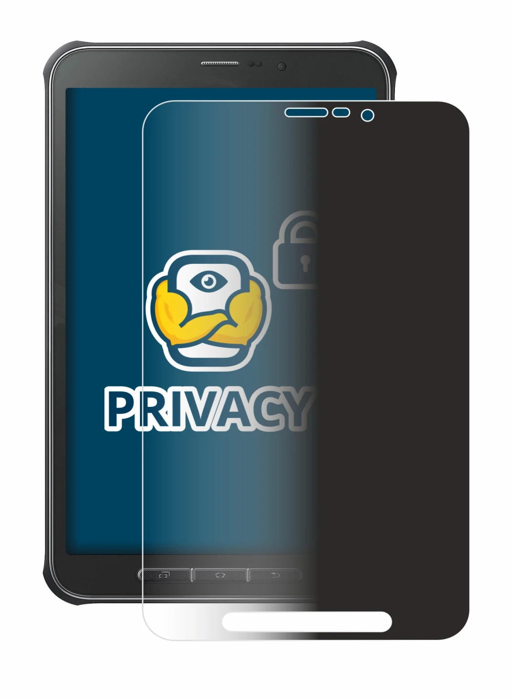 Immagine del dispositivo Samsung Galaxy Tab Active SM-T365 con un'ampia varietà di protezioni per lo schermo.
