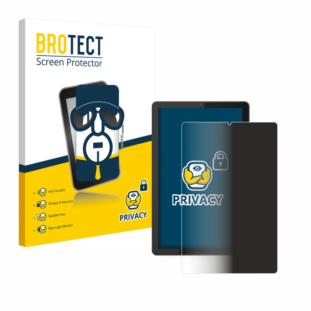Parte frontale di una confezione del prodotto con il logo del marchio BROTECT. Accanto è raffigurato il dispositivo Lenovo Tab