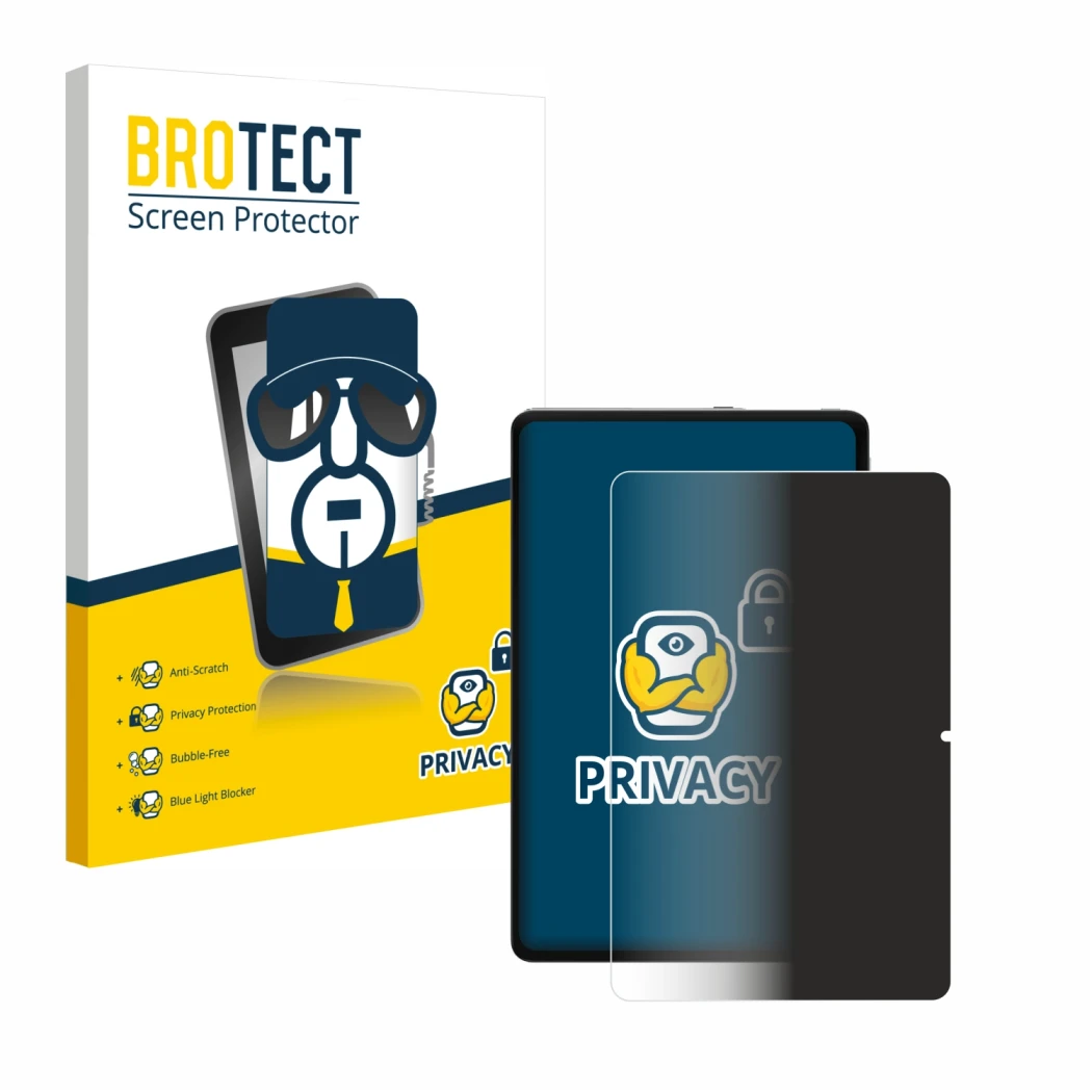 Parte frontale di una confezione del prodotto con il logo del marchio BROTECT. Accanto è raffigurato il dispositivo Xiaomi Red