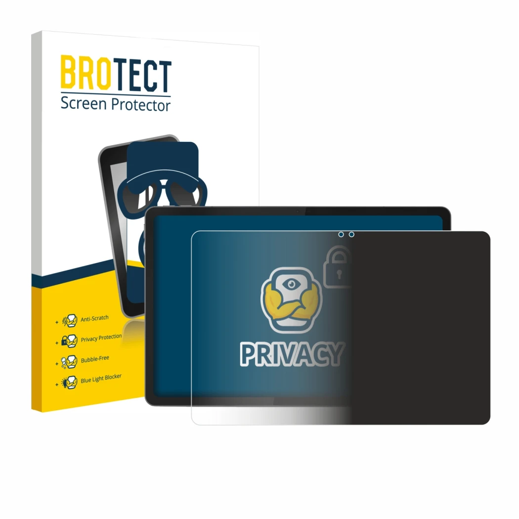 Parte frontale di una confezione del prodotto con il logo del marchio BROTECT. Accanto è raffigurato il dispositivo Lenovo Ide