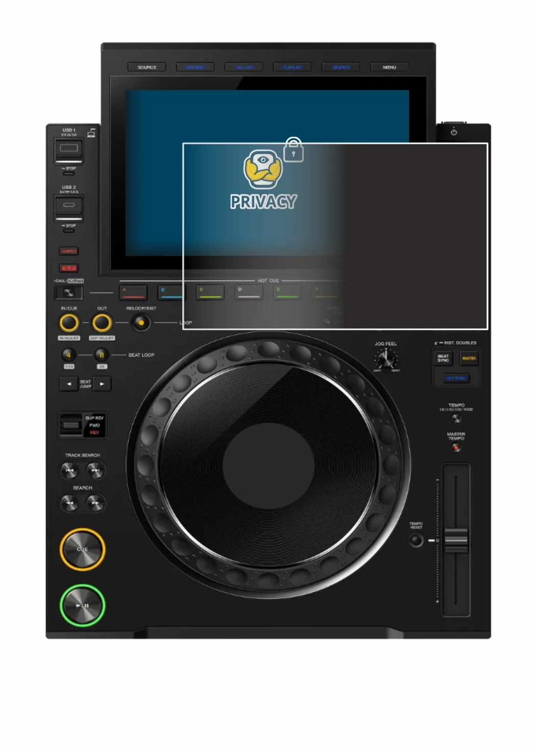 Immagine del dispositivo Pioneer CDJ 3000X con un'ampia varietà di protezioni per lo schermo.
