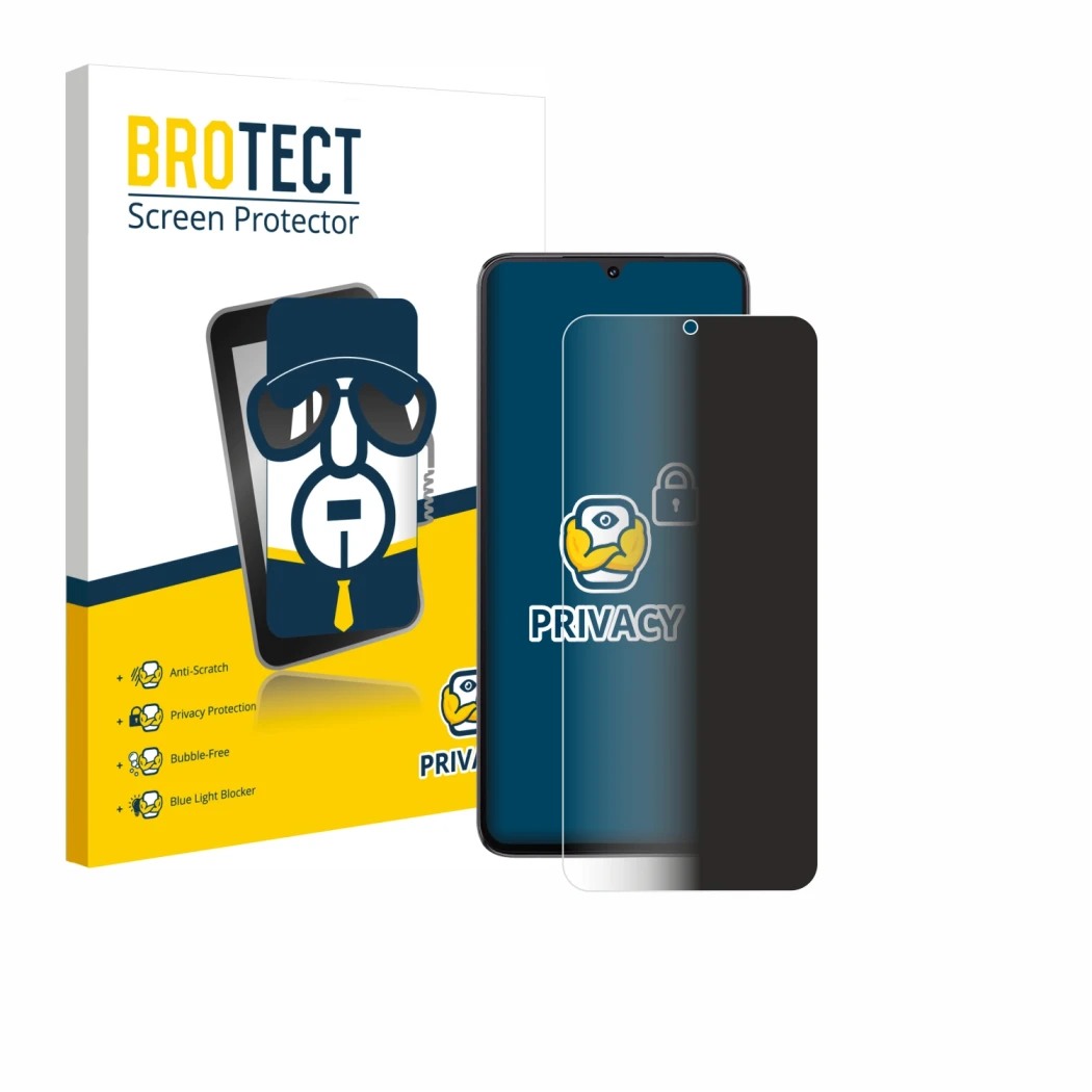 Parte frontale di una confezione del prodotto con il logo del marchio BROTECT. Accanto è raffigurato il dispositivo Cubot A40