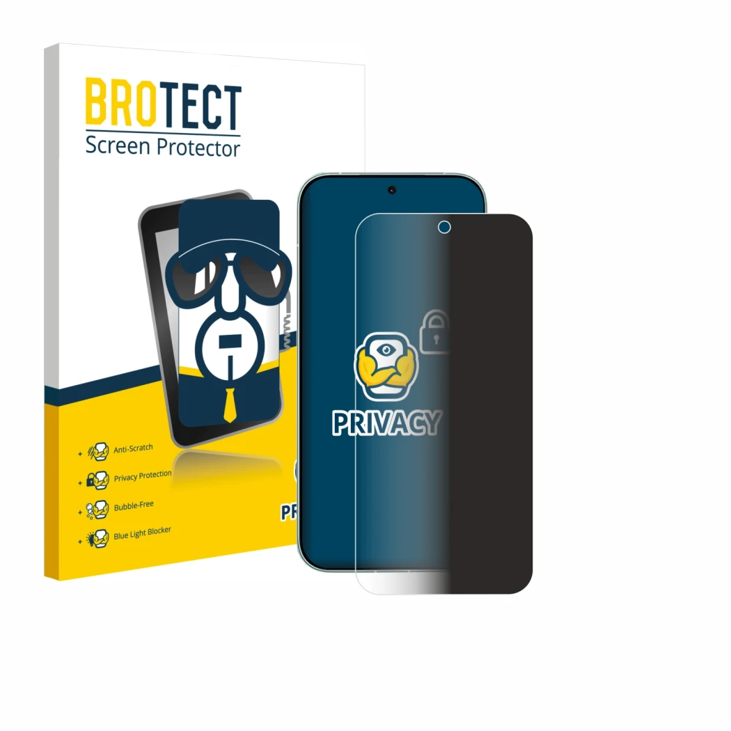 Parte frontale di una confezione del prodotto con il logo del marchio BROTECT. Accanto è raffigurato il dispositivo Xiaomi Red