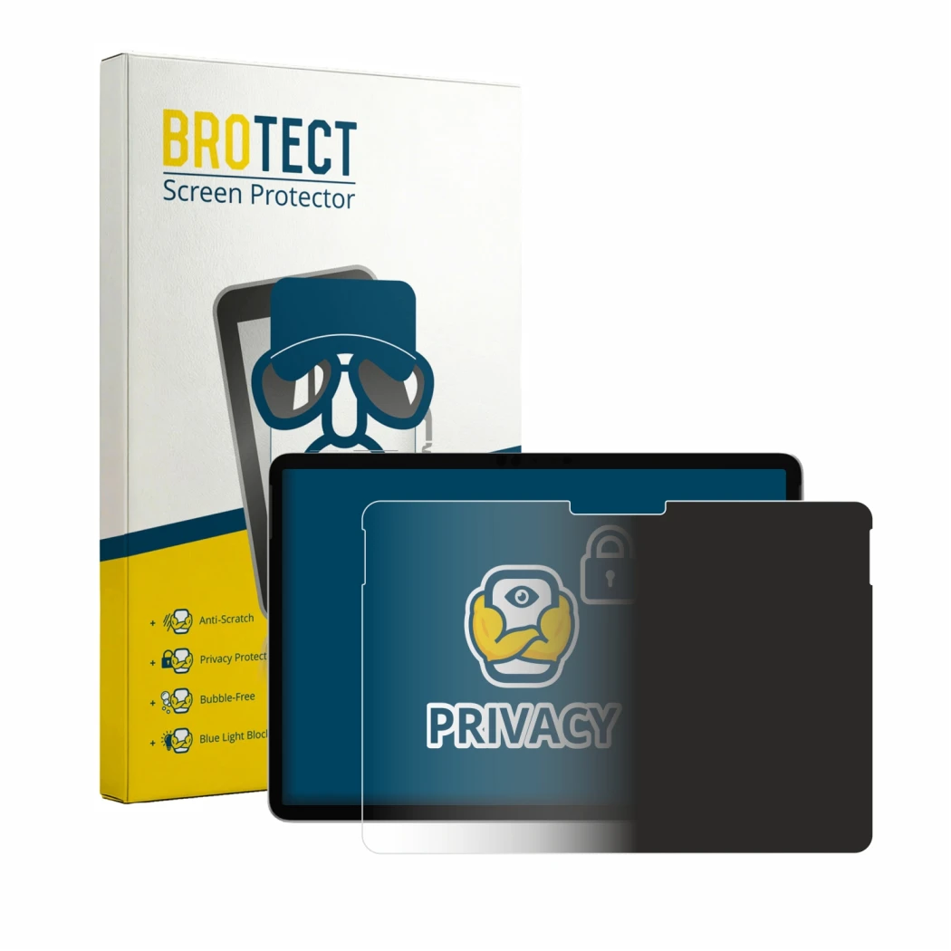Parte frontale di una confezione del prodotto con il logo del marchio BROTECT. Accanto è raffigurato il dispositivo Microsoft 