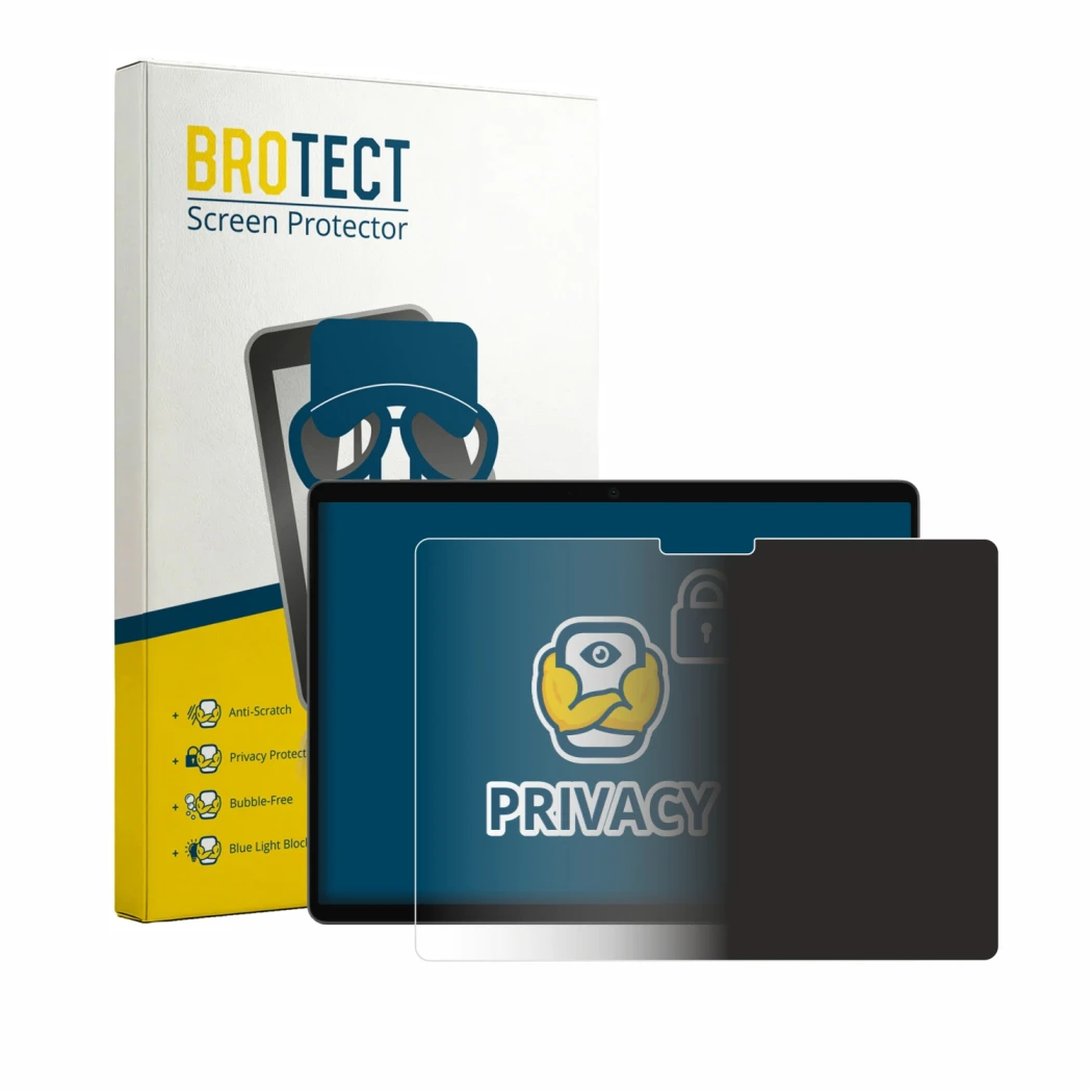 Parte frontale di una confezione del prodotto con il logo del marchio BROTECT. Accanto è raffigurato il dispositivo Microsoft 