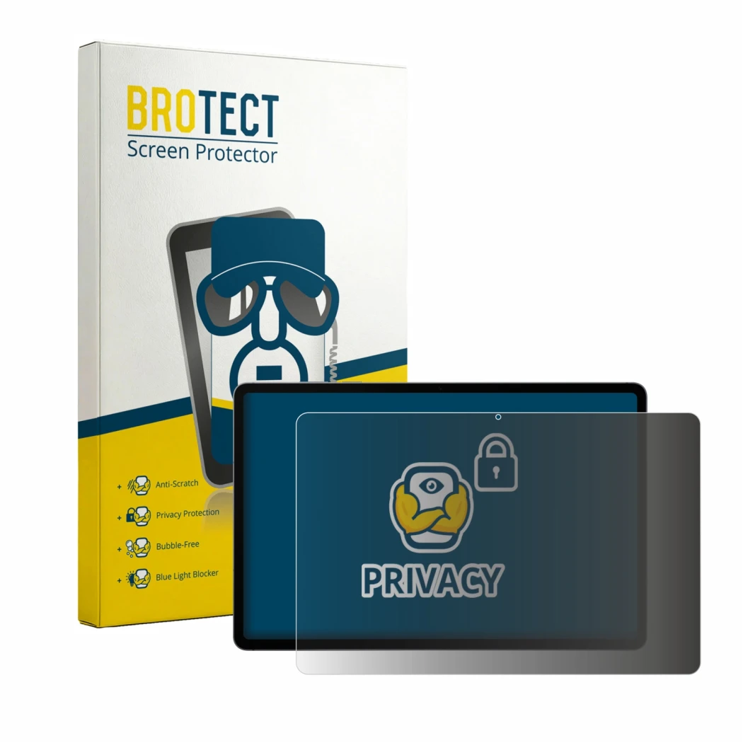 Parte frontale di una confezione del prodotto con il logo del marchio BROTECT. Accanto è raffigurato il dispositivo Samsung Ga