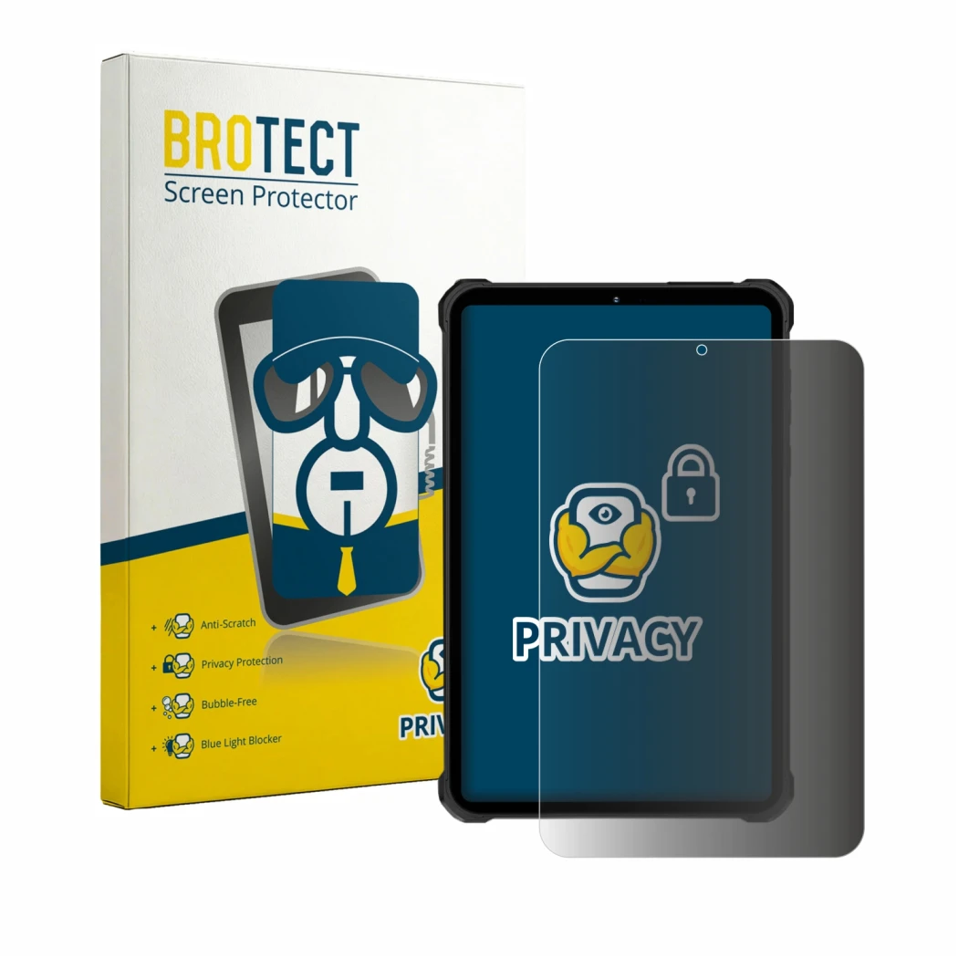 Parte frontale di una confezione del prodotto con il logo del marchio BROTECT. Accanto è raffigurato il dispositivo Oukitel RT