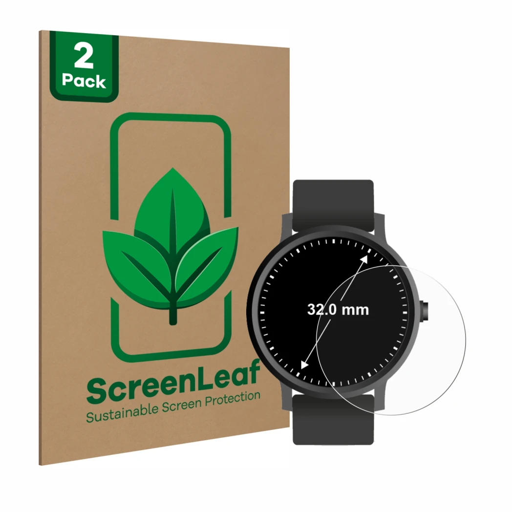 Parte frontale di una confezione del prodotto con il logo del marchio ScreenLeaf. Accanto è raffigurato il dispositivo Orologi