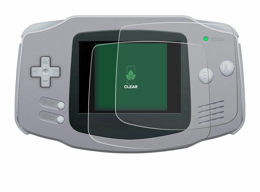 Immagine del dispositivo Nintendo Gameboy Advance GBA con un'ampia varietà di protezioni per lo schermo.