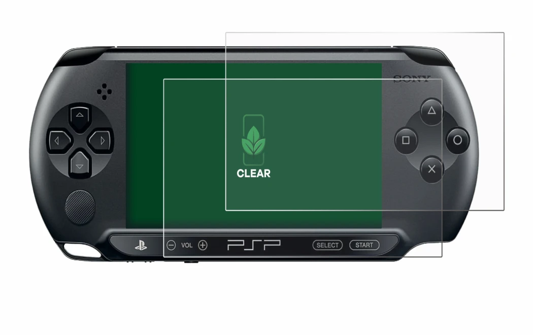 Immagine del dispositivo Sony PSP Street E1004 con un'ampia varietà di protezioni per lo schermo.