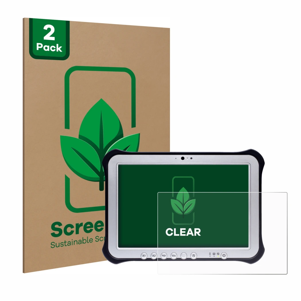 Parte frontale di una confezione del prodotto con il logo del marchio ScreenLeaf. Accanto è raffigurato il dispositivo Panason