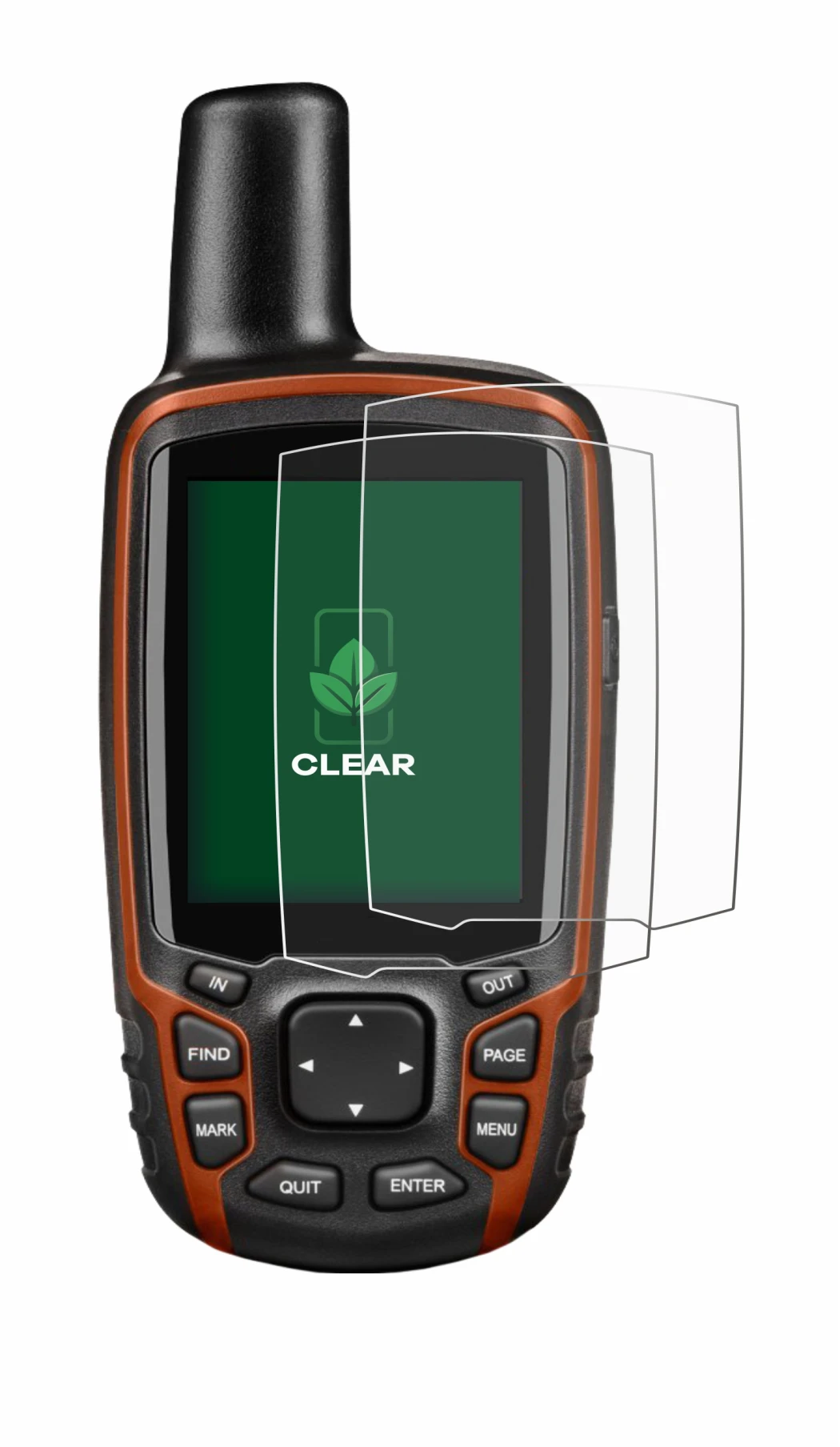 Immagine del dispositivo Garmin GPSMAP 64s con un'ampia varietà di protezioni per lo schermo.