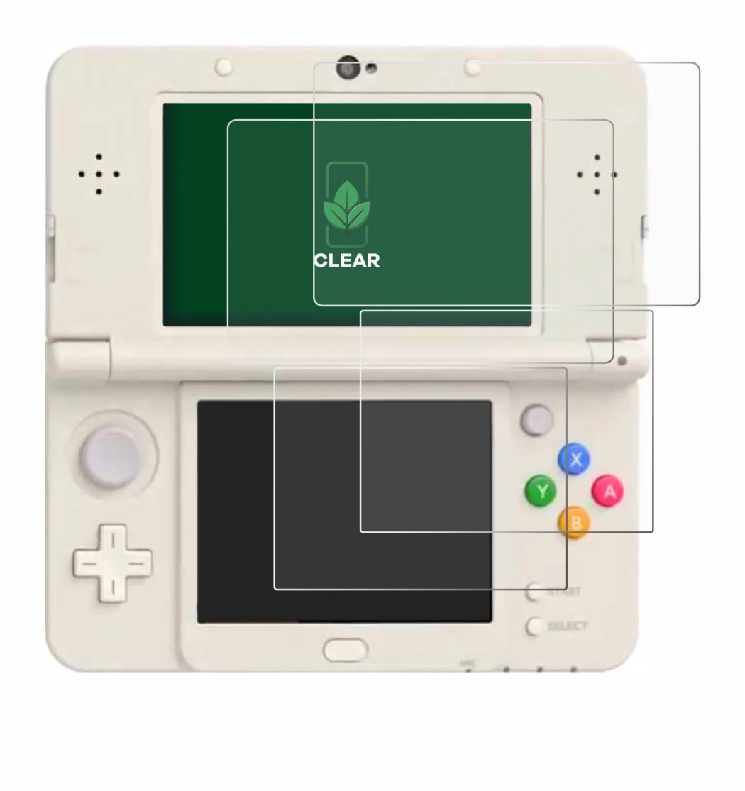 Immagine del dispositivo Nintendo New 3DS con un'ampia varietà di protezioni per lo schermo.