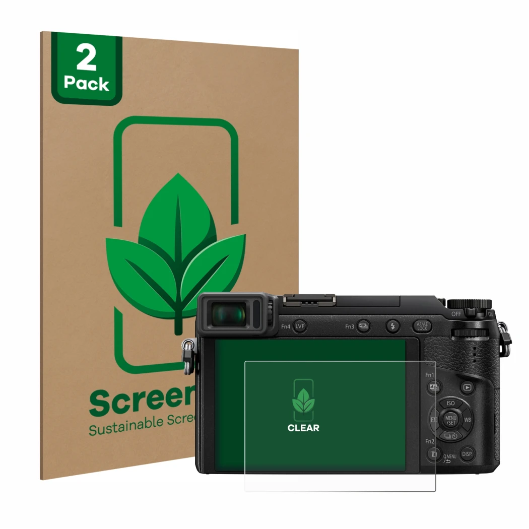 Parte frontale di una confezione del prodotto con il logo del marchio ScreenLeaf. Accanto è raffigurato il dispositivo Panason