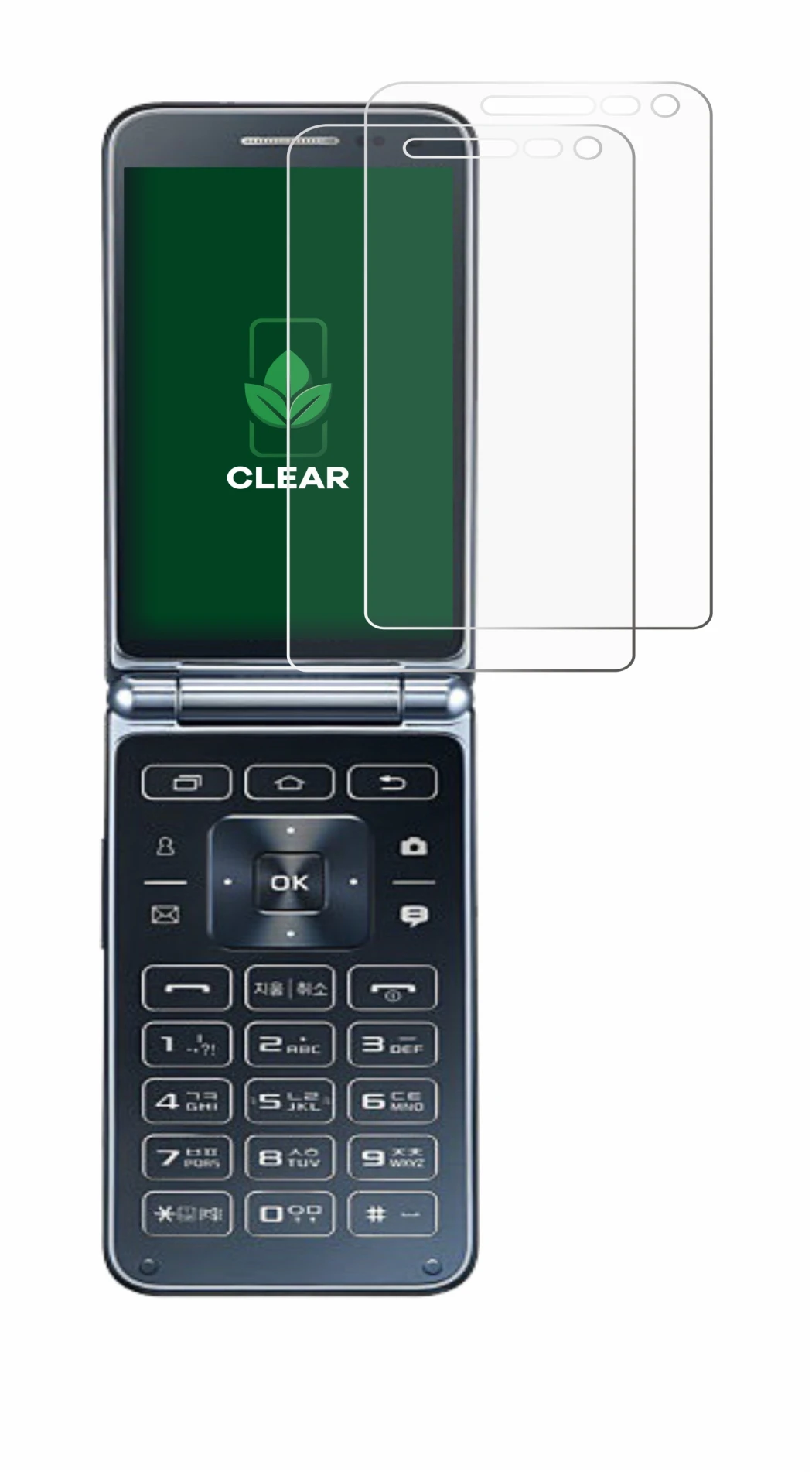 Immagine del dispositivo Samsung Galaxy Folder 2 con un'ampia varietà di protezioni per lo schermo.