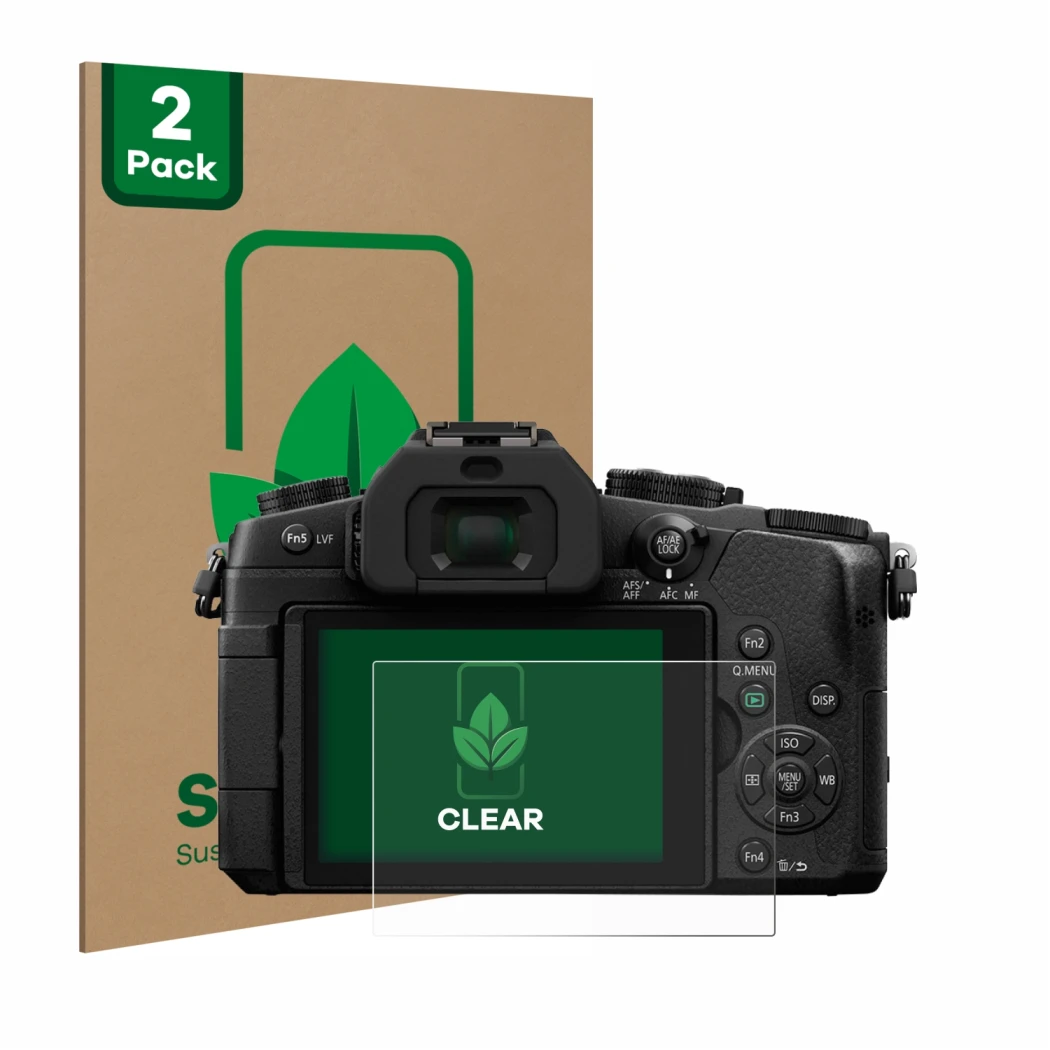 Parte frontale di una confezione del prodotto con il logo del marchio ScreenLeaf. Accanto è raffigurato il dispositivo Panason