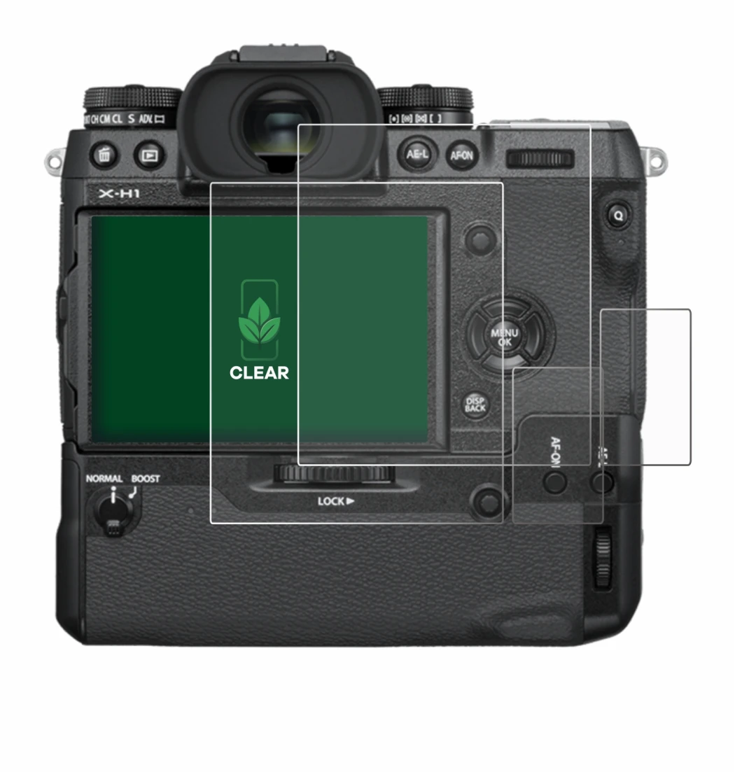 Immagine del dispositivo Fujifilm X-H1 con un'ampia varietà di protezioni per lo schermo.
