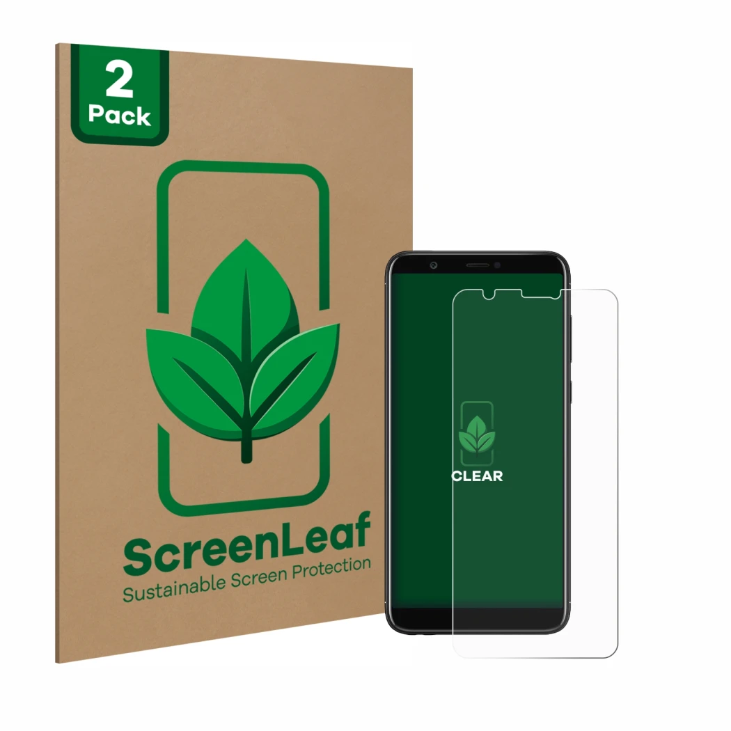 Parte frontale di una confezione del prodotto con il logo del marchio ScreenLeaf. Accanto è raffigurato il dispositivo Huawei 