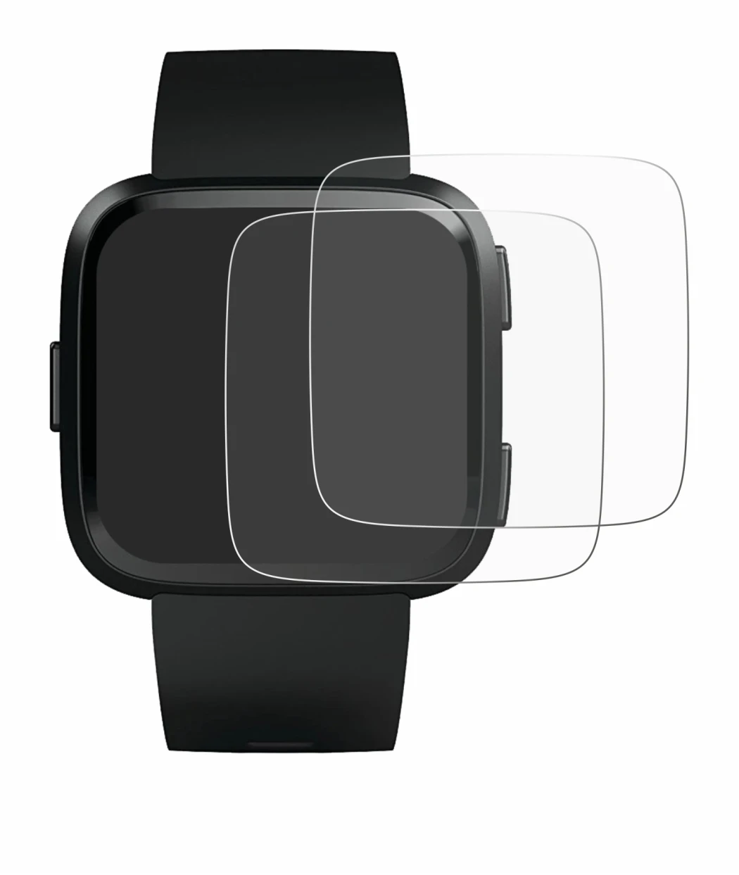 Immagine del dispositivo Fitbit Versa con un'ampia varietà di protezioni per lo schermo.