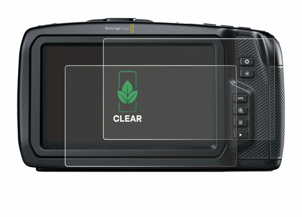 Immagine del dispositivo Blackmagic Pocket Cinema Camera 4K con un'ampia varietà di protezioni per lo schermo.