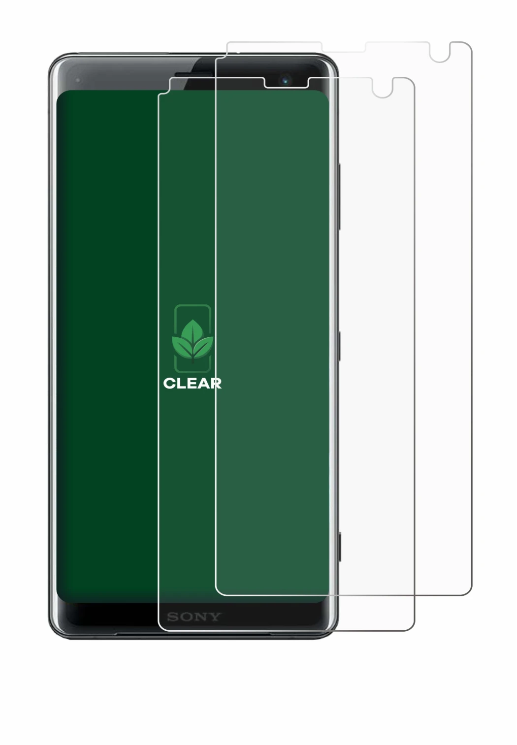 Immagine del dispositivo Sony Xperia XZ3 con un'ampia varietà di protezioni per lo schermo.