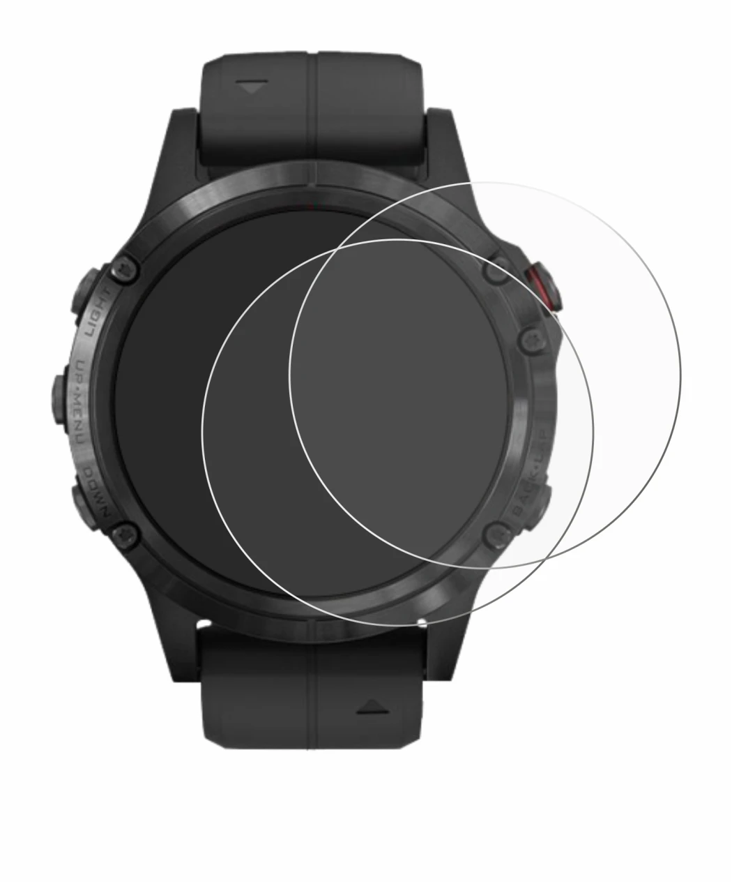 Immagine del dispositivo Garmin Fenix 5 Plus (47 mm) con un'ampia varietà di protezioni per lo schermo.