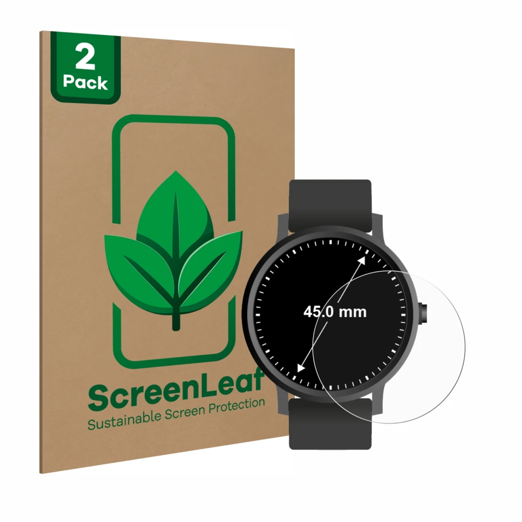 Parte frontale di una confezione del prodotto con il logo del marchio ScreenLeaf. Accanto è raffigurato il dispositivo Circola