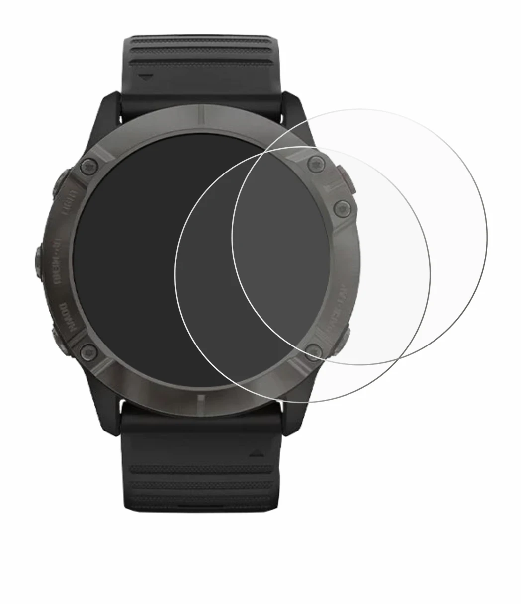 Immagine del dispositivo Garmin Fenix 6X Pro con un'ampia varietà di protezioni per lo schermo.