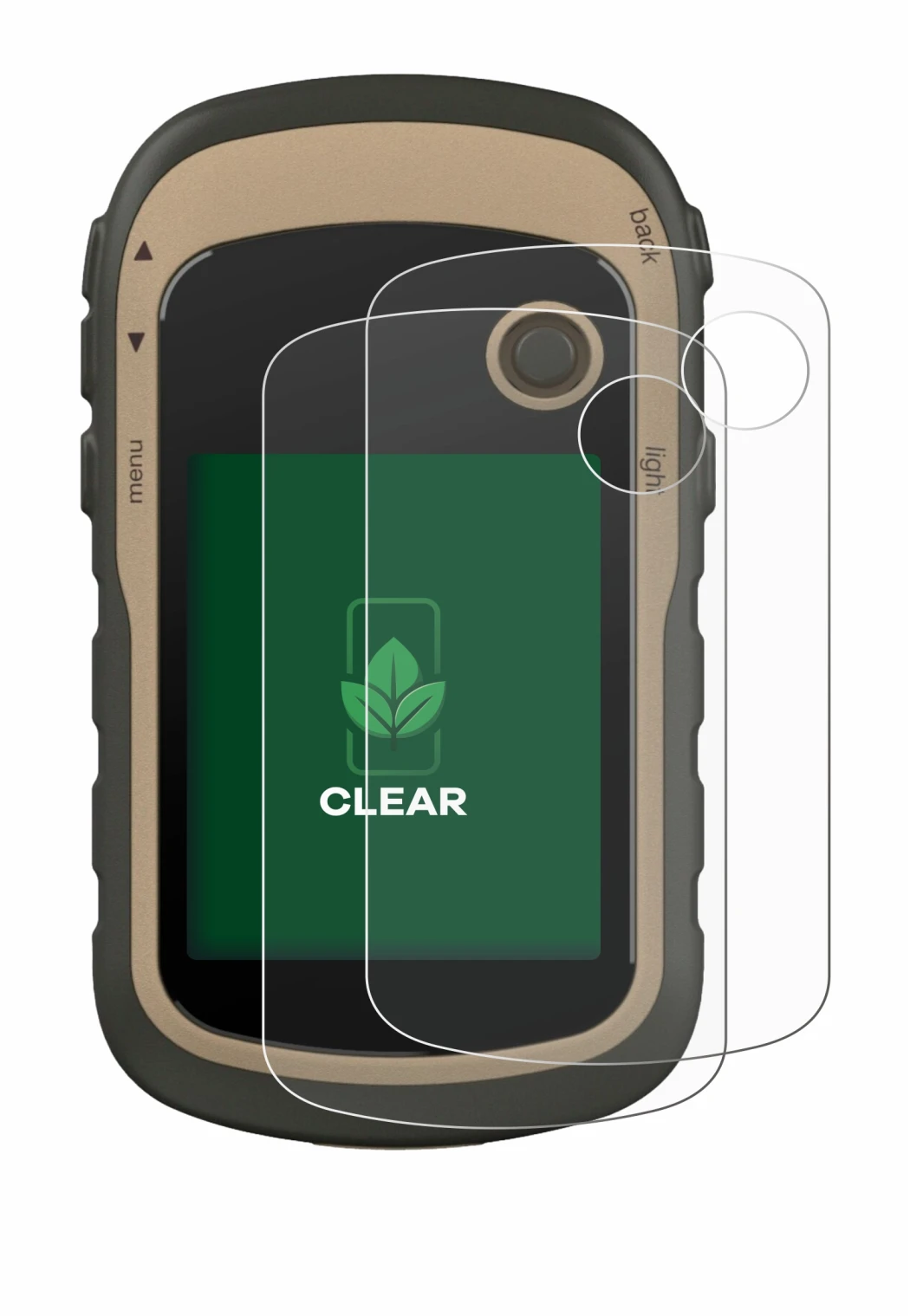 Immagine del dispositivo Garmin eTrex 32x con un'ampia varietà di protezioni per lo schermo.