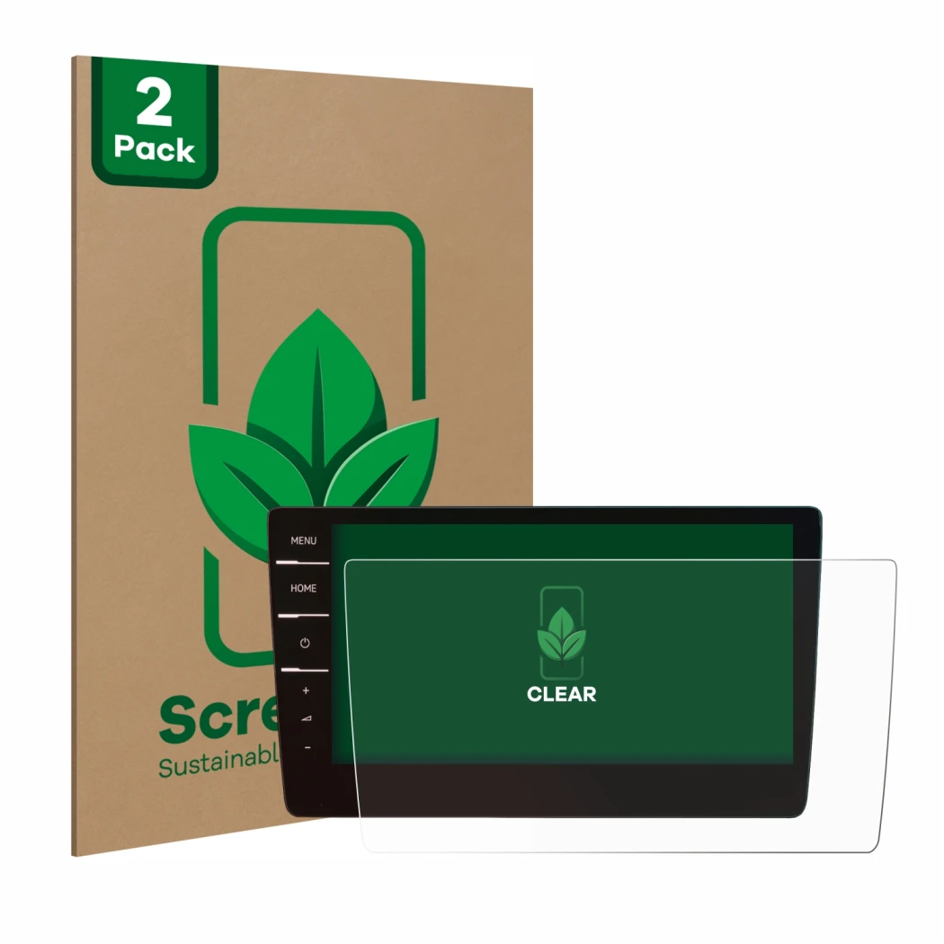 Parte frontale di una confezione del prodotto con il logo del marchio ScreenLeaf. Accanto è raffigurato il dispositivo Volkswa