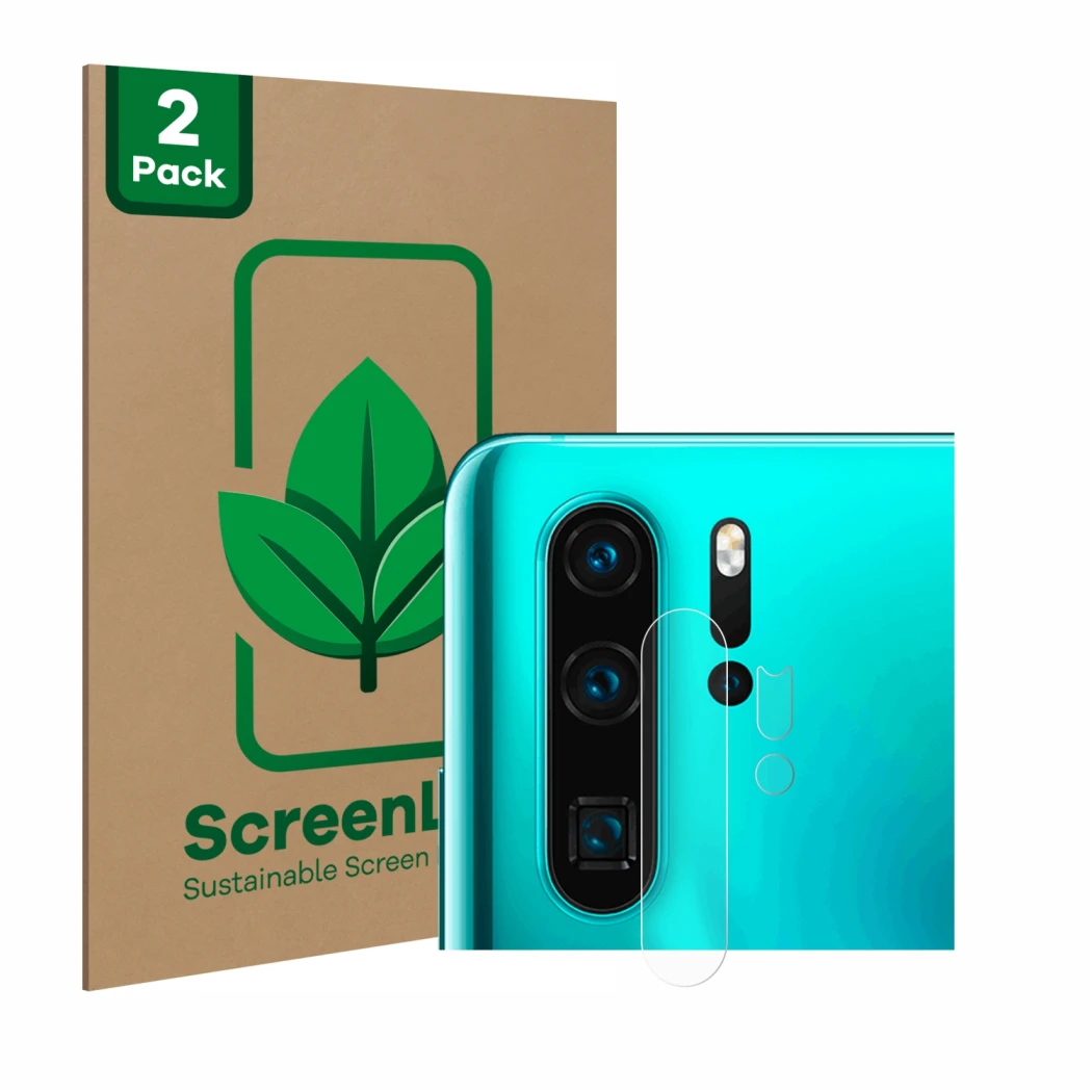 Parte frontale di una confezione del prodotto con il logo del marchio ScreenLeaf. Accanto è raffigurato il dispositivo Huawei 