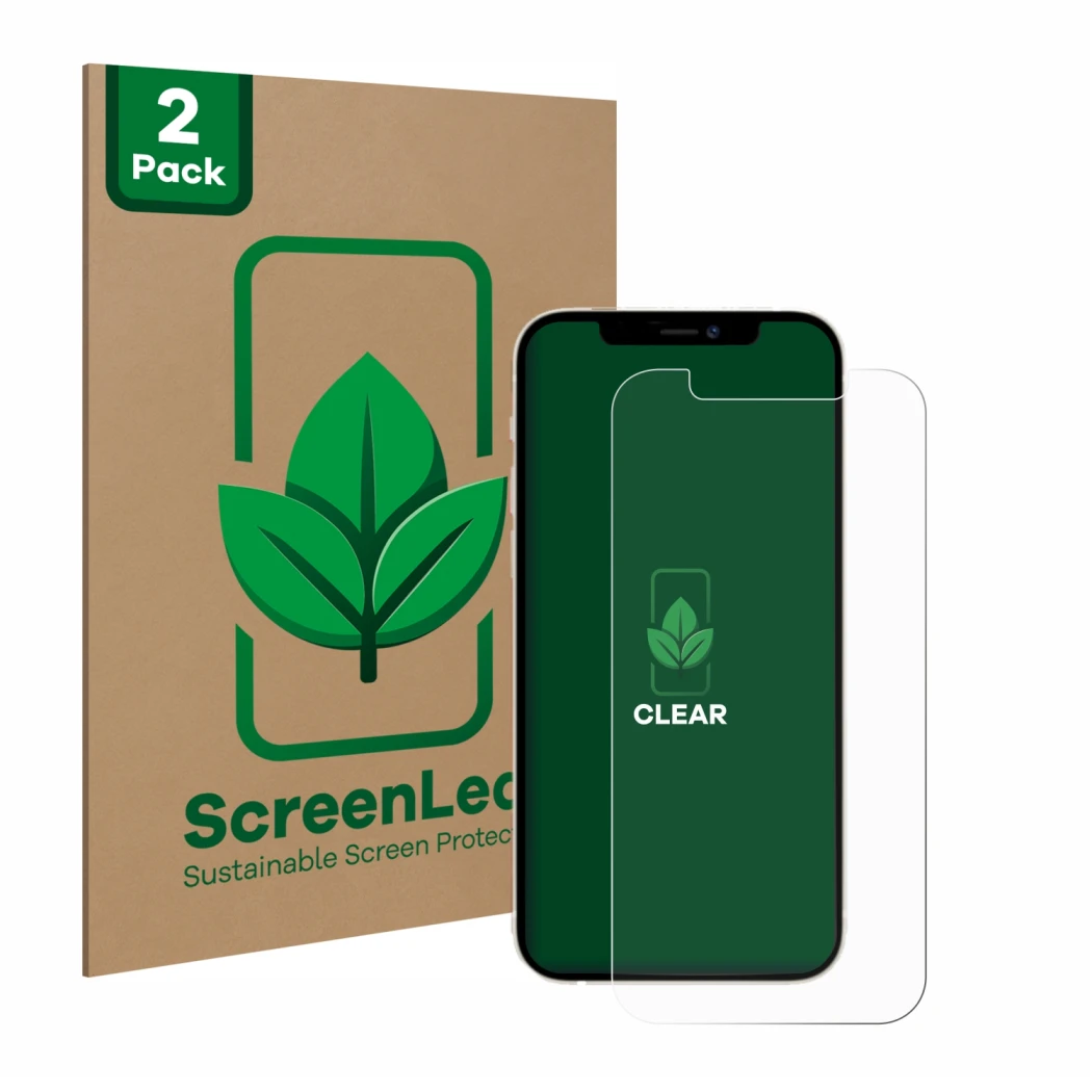 Parte frontale di una confezione del prodotto con il logo del marchio ScreenLeaf. Accanto è raffigurato il dispositivo Apple i