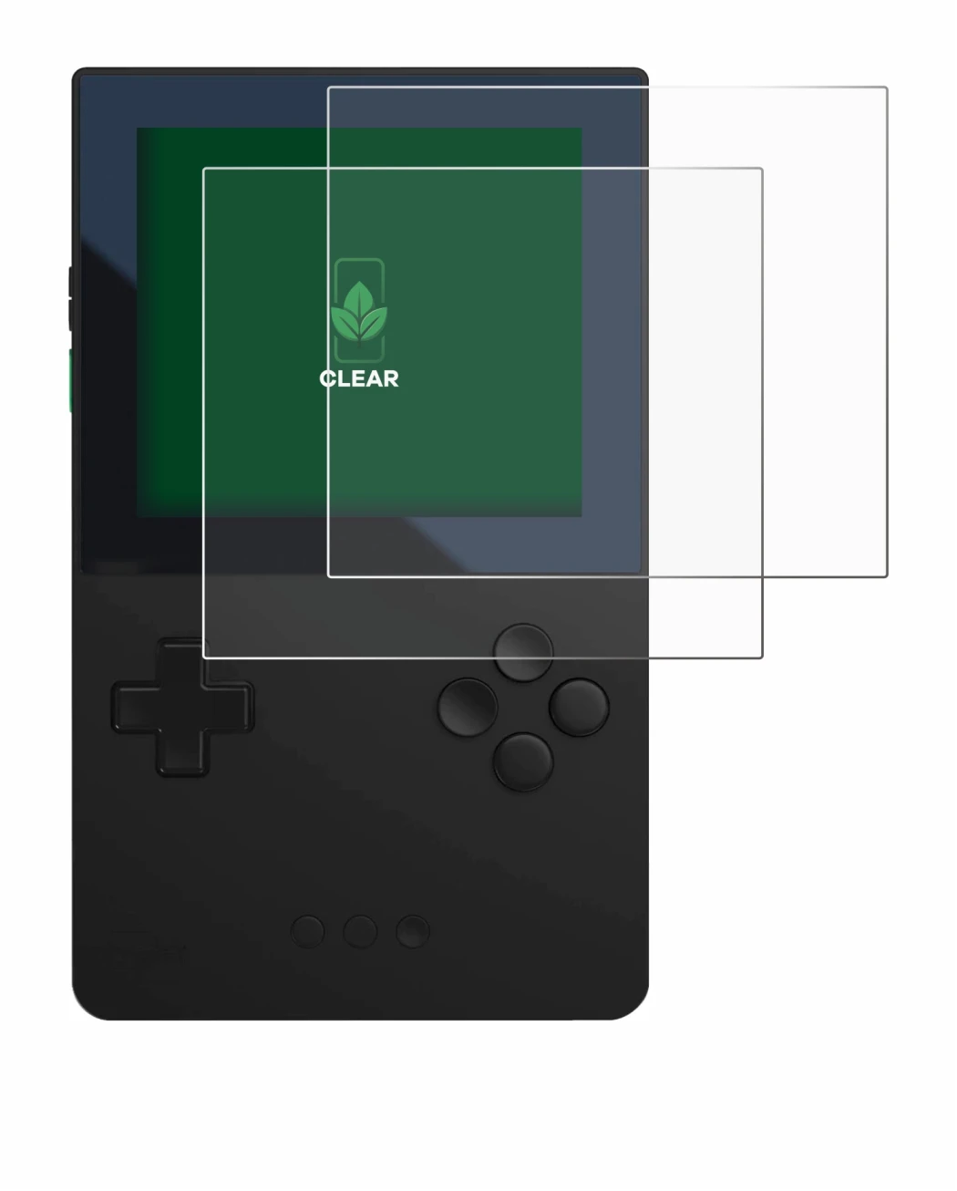 Immagine del dispositivo Analogue Pocket con un'ampia varietà di protezioni per lo schermo.