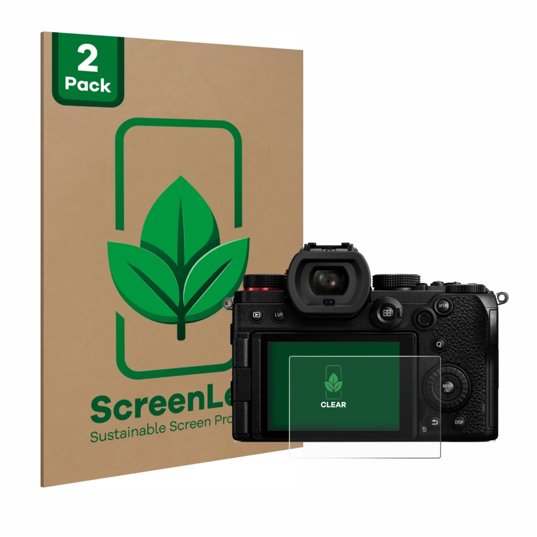 Parte frontale di una confezione del prodotto con il logo del marchio ScreenLeaf. Accanto è raffigurato il dispositivo Panason