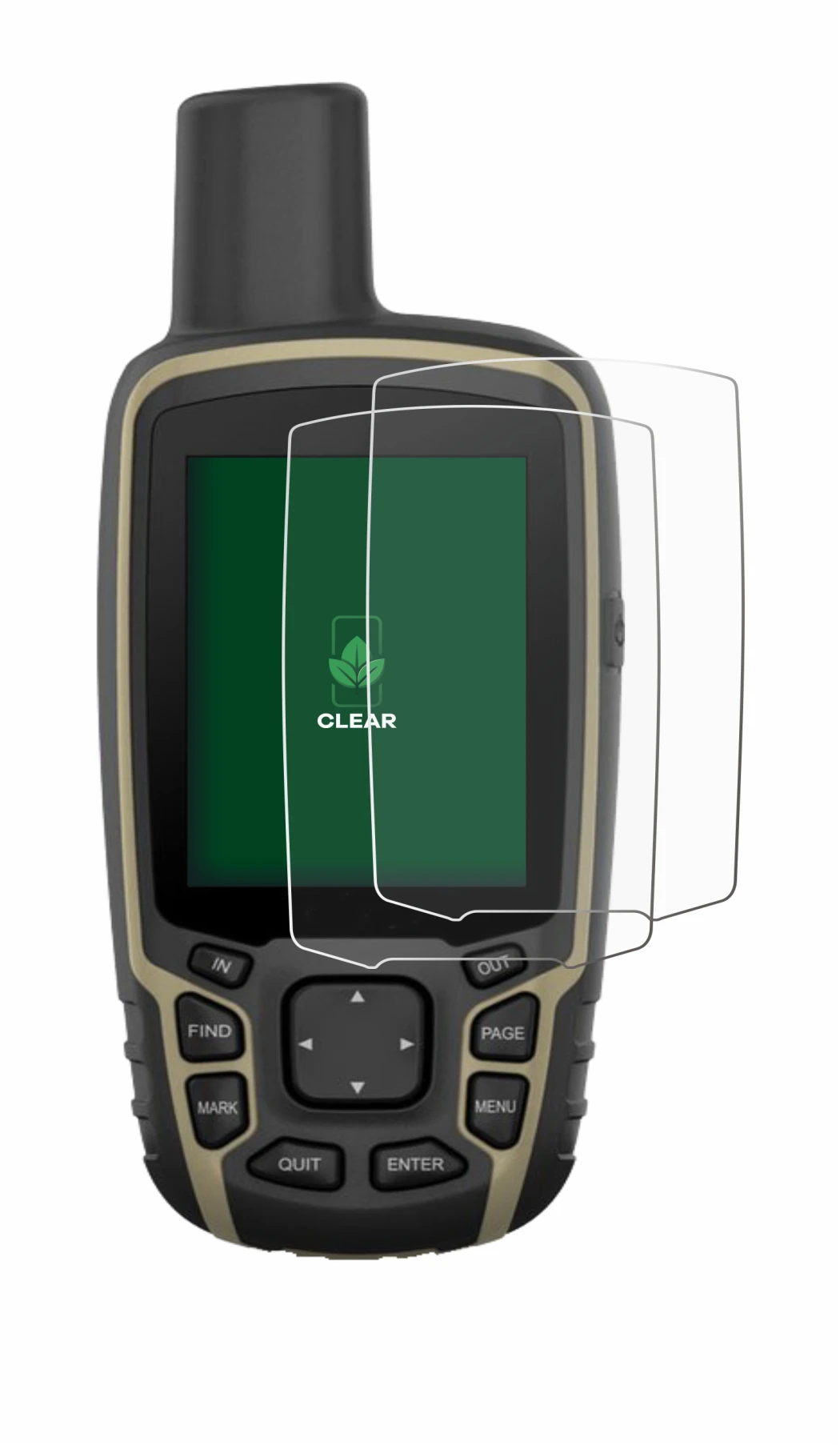 Immagine del dispositivo Garmin GPSMAP 65s con un'ampia varietà di protezioni per lo schermo.