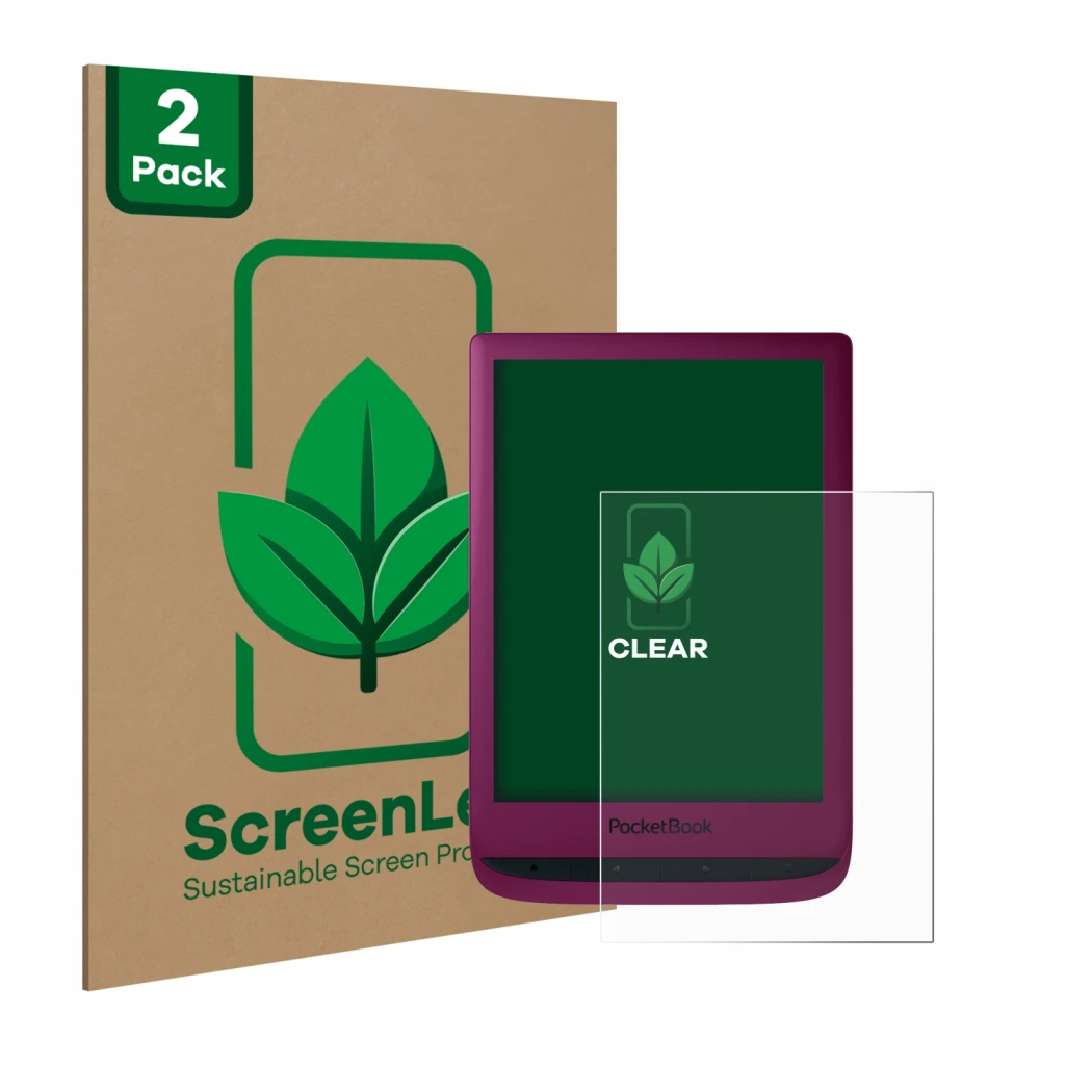 Parte frontale di una confezione del prodotto con il logo del marchio ScreenLeaf. Accanto è raffigurato il dispositivo PocketB