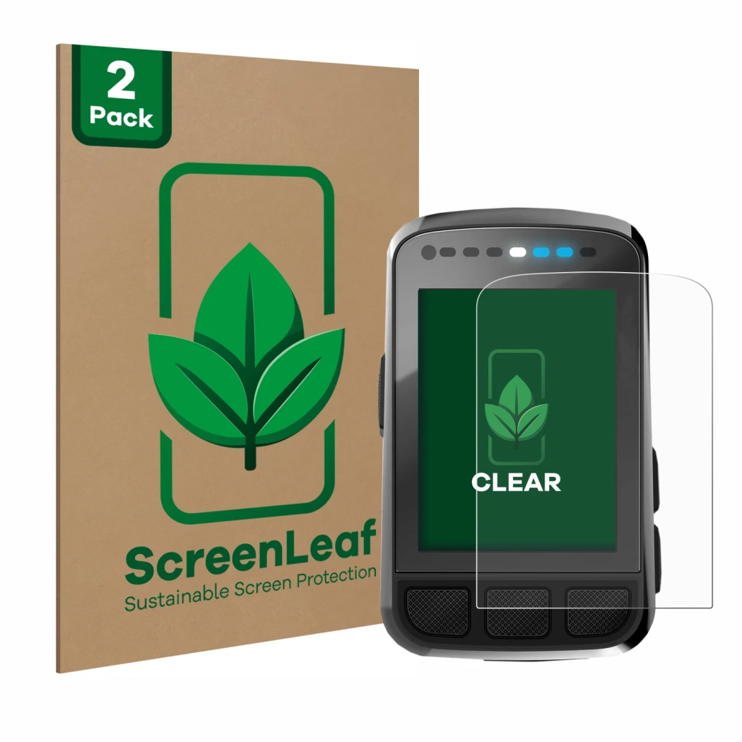Parte frontale di una confezione del prodotto con il logo del marchio ScreenLeaf. Accanto è raffigurato il dispositivo Wahoo E