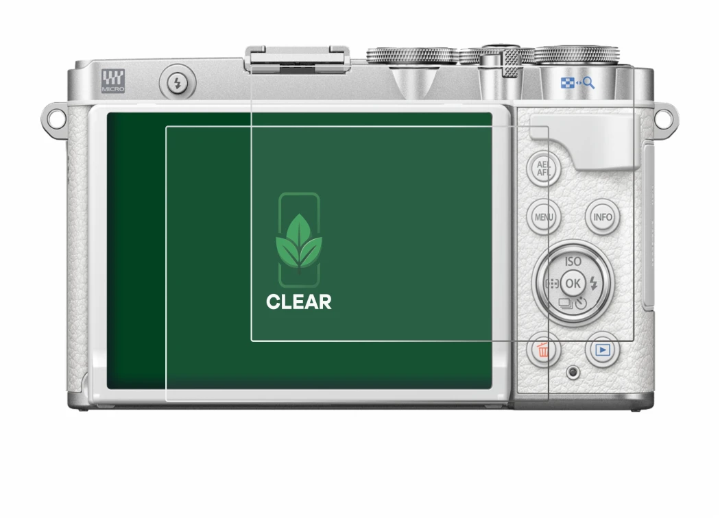 Immagine del dispositivo Olympus PEN E-P7 con un'ampia varietà di protezioni per lo schermo.