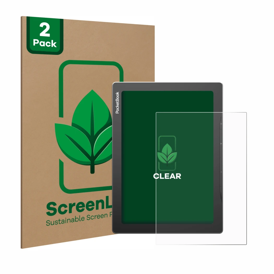 Parte frontale di una confezione del prodotto con il logo del marchio ScreenLeaf. Accanto è raffigurato il dispositivo PocketB