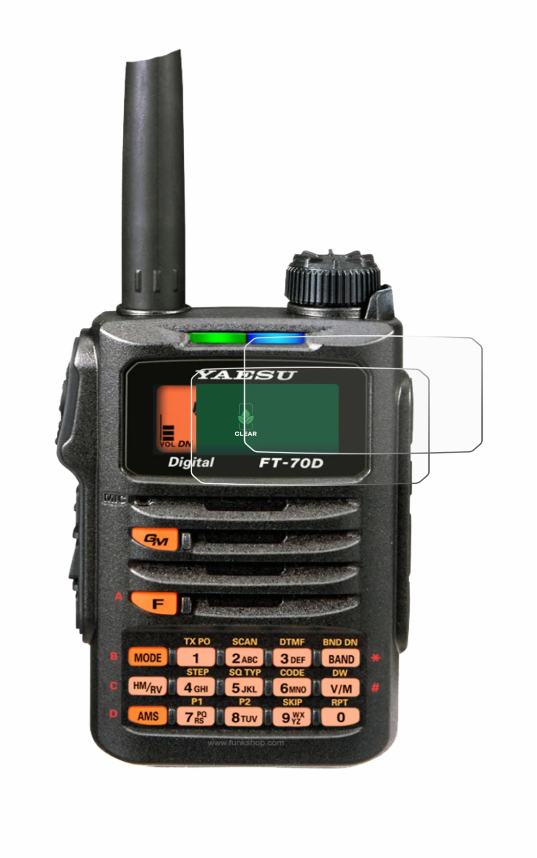 Immagine del dispositivo Yaesu FT-70DR con un'ampia varietà di protezioni per lo schermo.