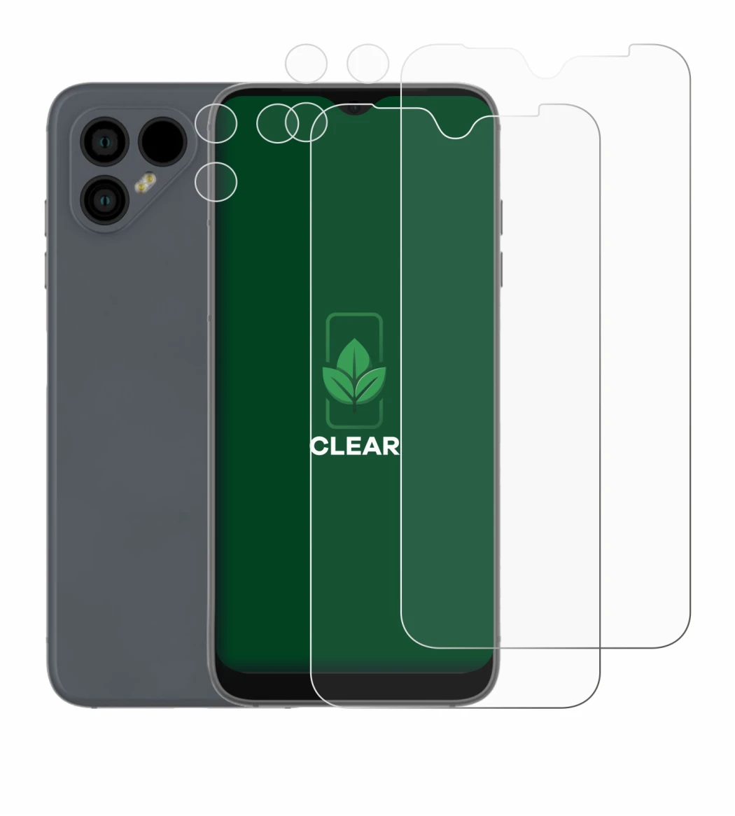 Immagine del dispositivo Fairphone 4 (Fronte+Fotocamera) con un'ampia varietà di protezioni per lo schermo.