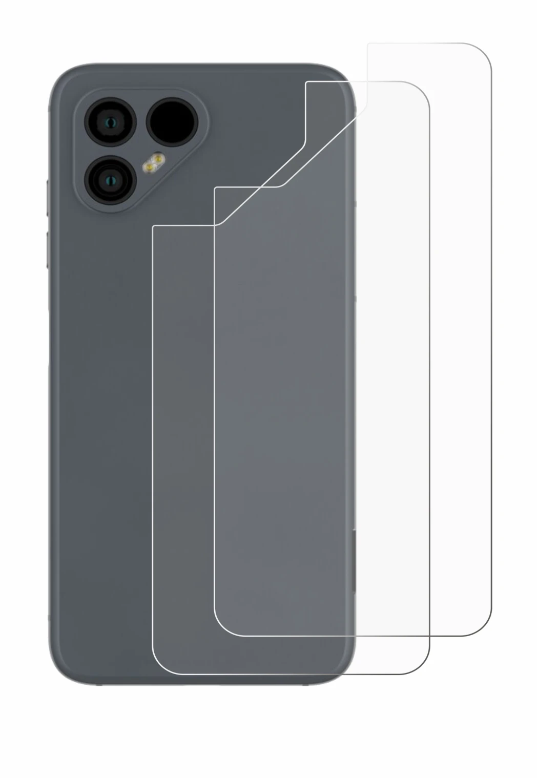 Immagine del dispositivo Fairphone 4 (Posteriore) con un'ampia varietà di protezioni per lo schermo.
