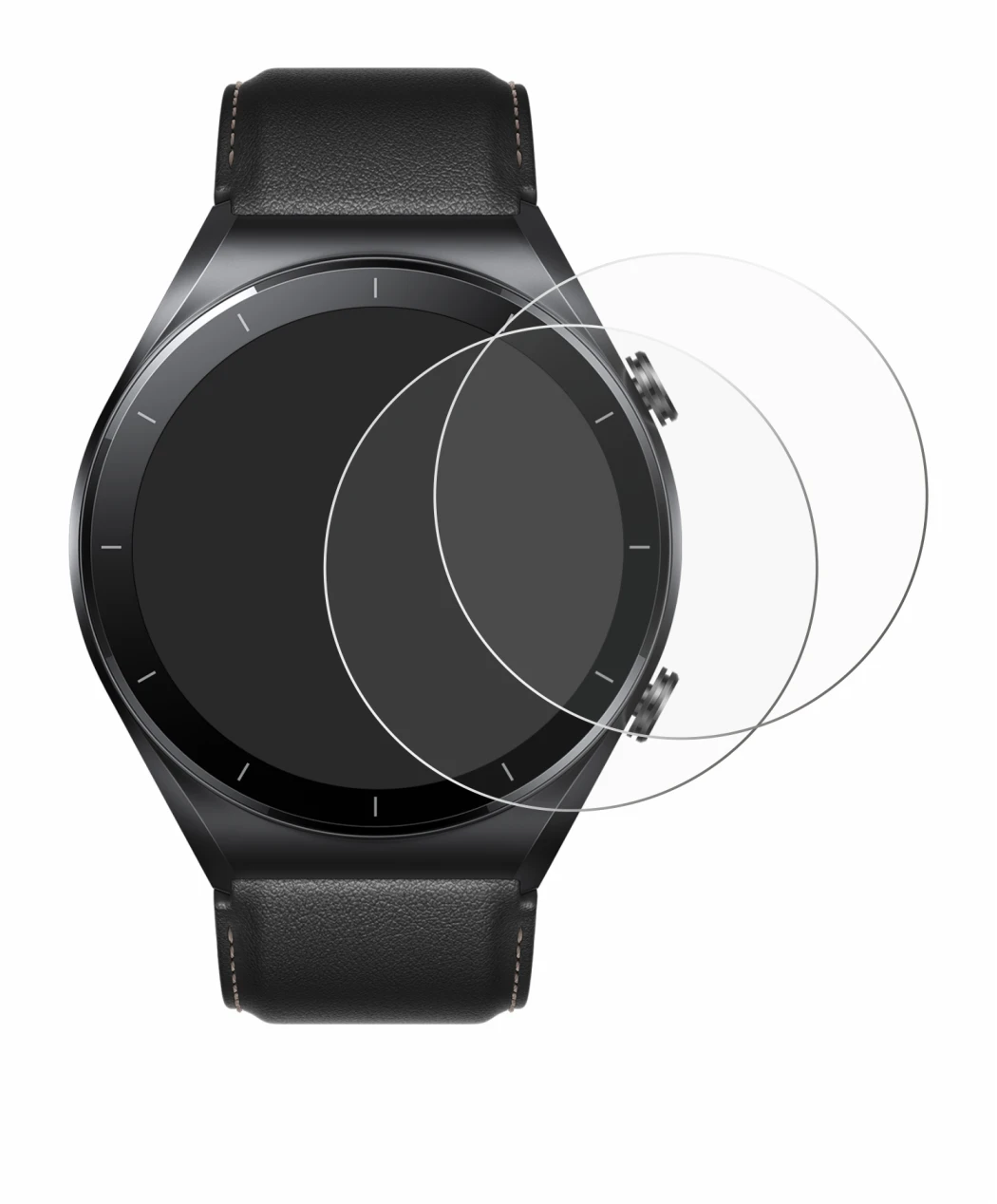 Immagine del dispositivo Xiaomi Watch S1 con un'ampia varietà di protezioni per lo schermo.