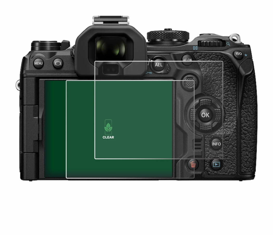 Immagine del dispositivo Olympus OM-1 2022 con un'ampia varietà di protezioni per lo schermo.