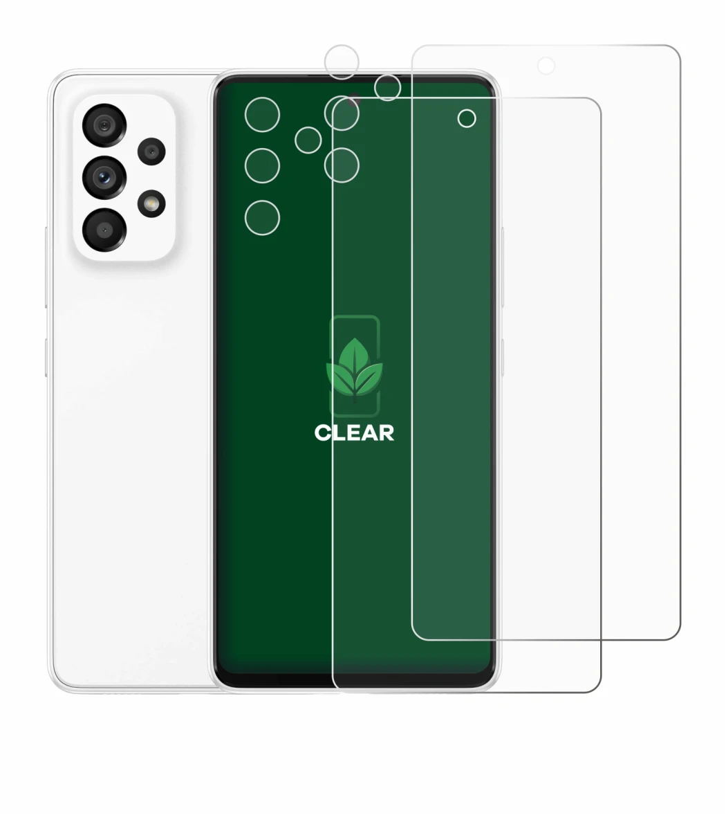 Immagine del dispositivo Samsung Galaxy A53 5G (Fronte+Fotocamera) con un'ampia varietà di protezioni per lo schermo.