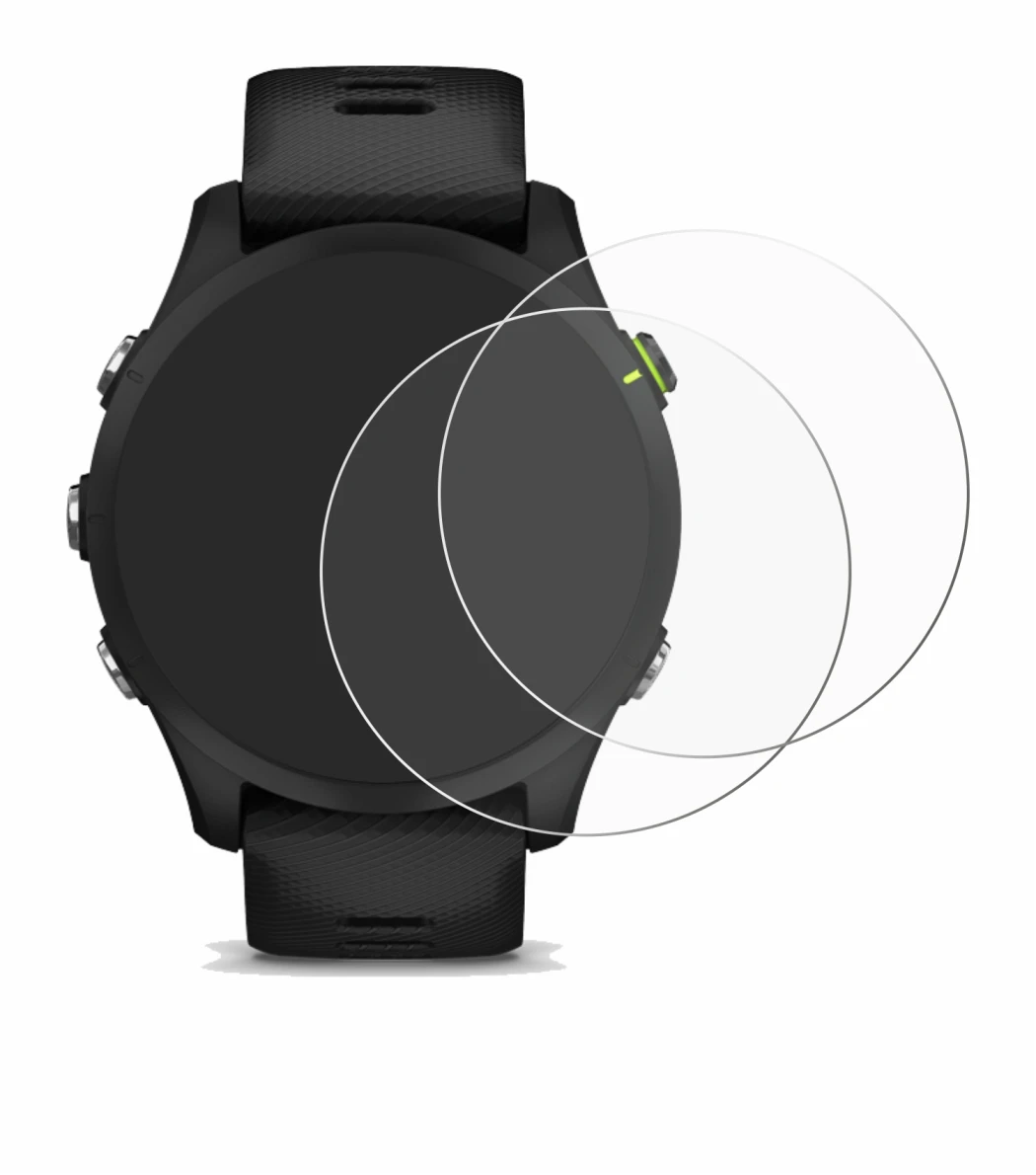 Immagine del dispositivo Garmin Forerunner 255 con un'ampia varietà di protezioni per lo schermo.